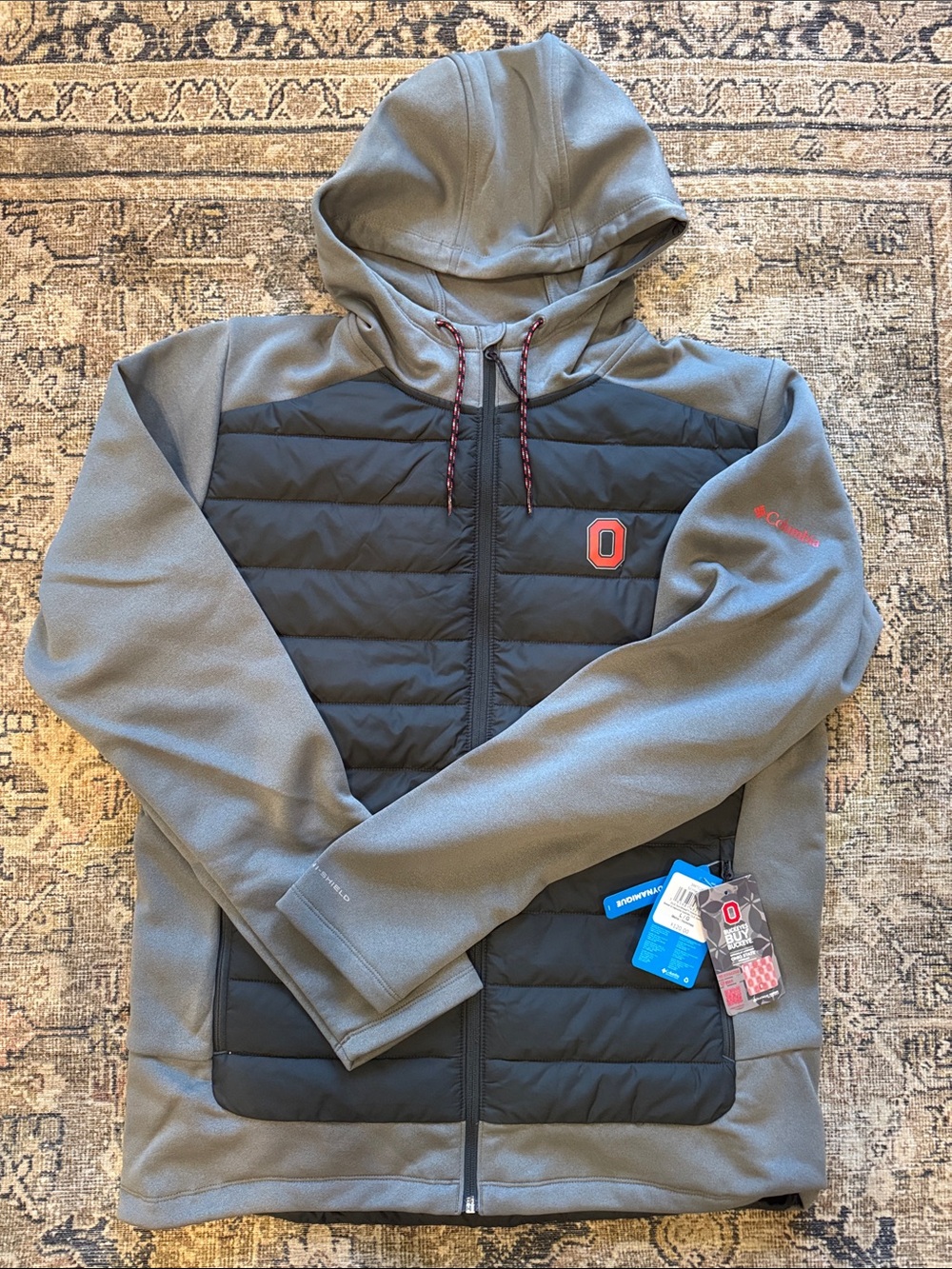 Columbia Men's Gray and Black Ohio State hybrid  Hooded Jacket with Red Accents